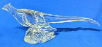 Vintage Unsigned Heisey Glass Crystal Ringneck Pheasant, 12" Long, No Chips or Cracks - GLOWS Faintly!