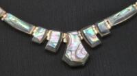 Beautiful Vintage Stamped MEX 925 Abalone Shell Choker Style Necklace 16.5" Long