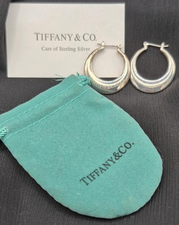 Vintage Tiffany Elsa Peretti Stamped 925 Puffy Hoop Earrings 1.15" Diameter with Pouch