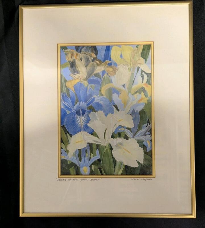 Vintage Framed Painting. "Irises at the Mount Ascot" by F.M.H. Loriane