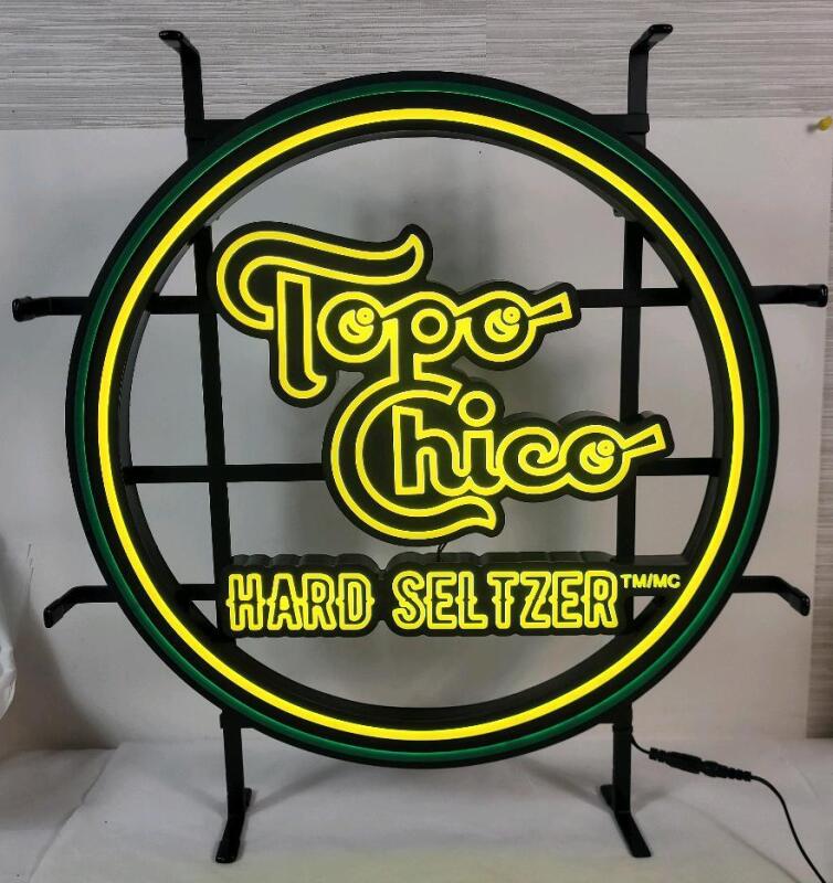 New - TOPO CHICO Hard Seltzer LED Faux Neon Light-Up Bar Sign . Measures 19.5"&times;21"&times;3.5" . Tested Working .