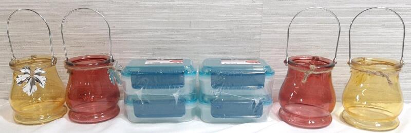 2 Packs of Snap Lid Mini Containers & 4 Glass Tealight Holders