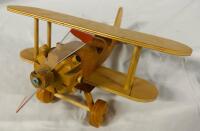 Wooden Model Airplane with Rotating Wheels and Propellor; Measures Approx. 13.5x13.5x6&rdquo;