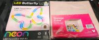 2 LED neon butterfly wall art and Disney princess storage cube with handles