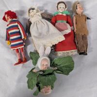 5 Assorted Dolls. Tallest Stands 7.5" Tall.