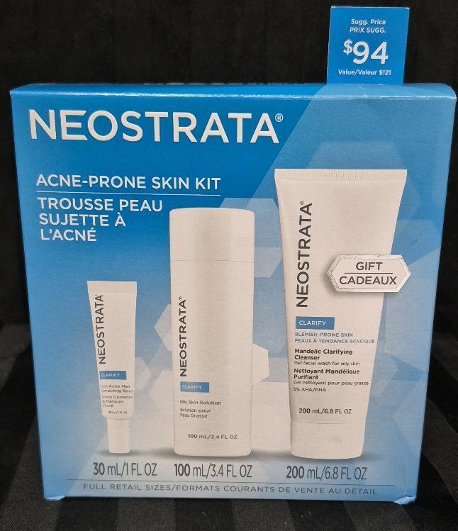 New Neostrata Clarify Acne-Prone Skin Kit - Post Acne Mark Correcting Serum 30 mL, Oily Skin Solution 100mL & Mandelic Clarifying Cleanser for Oily Skin 200mL -Retails for $94