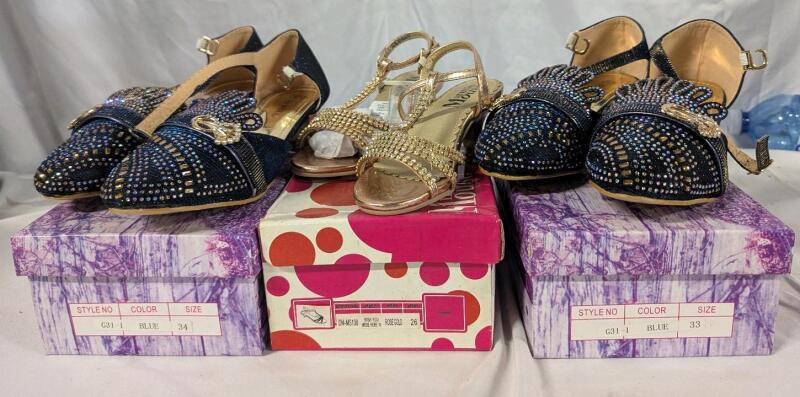 3 New Girls Princess Style Shoes. Sizes 26-33