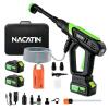 New - Nacatin 1000psi Cordless Pressure Washer w/Two (2) Batteries . 21V 4.0Ah Battery-Powered Brushless Motor Power Washer w/6-in-1 Nozzle, 5 Gear Pressure, Tap Adapter for Car Washing, Patio, Fence, Driveway, Outdoor Cleaning . Retail $160