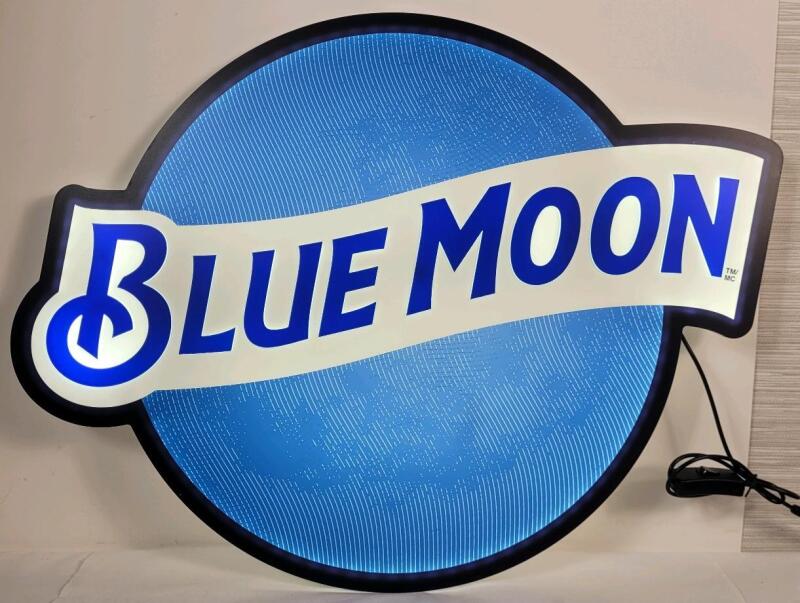 New - BLUE MOON Lager LED Light-Up Bar Sign . Measures 24"&times;18 &frac34;"&times;1 &frac14;" . Tested Working .