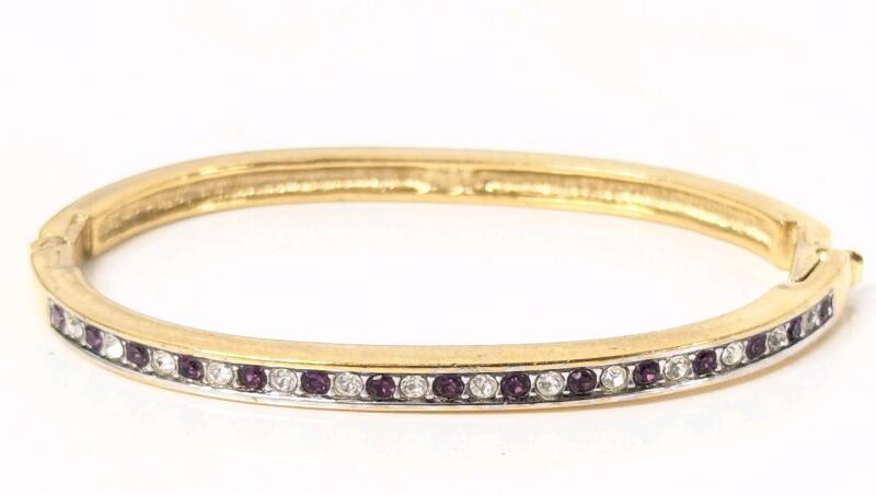 Vintage Signed SWAROVSKI Swan Hinged Bangle, 2.75" &times; 2"