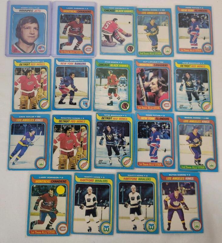 1979 - 1980 O Pee Chee NHL Hockey Trading Card Singles , 19 Trading Cards .