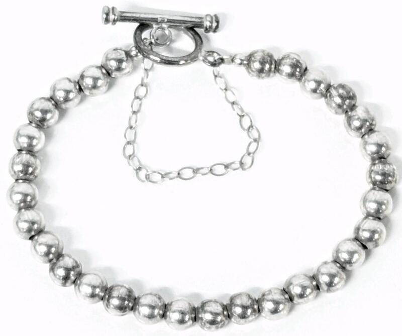 Vintage 8" Long Stamped 925 Toggle Clasp Bracelet with Safety Chain