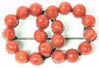 Charming Vintage (Possibly Older) Coral Infinity Brooch In Unmarked Sterling Silver Setting, 1.3" Long