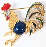 Vintage Signed D'ORLAN Rooster Cockerel Brooch With Rhinestones & Enamel Details, 1.75" Across