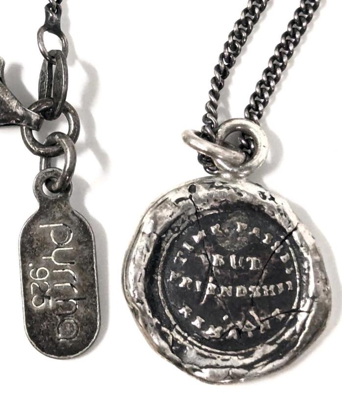 Signed Vintage PYRRHA 925 Sterling Silver "Time Passes, But Friendship Remains" Necklace, 0.6" Diameter Pendant on 18" Chain