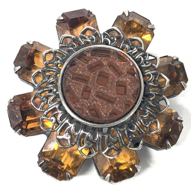 Signed Vintage DANNY POLLAK Chunky Vintage Floral Brooch