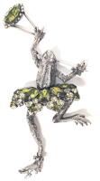 Signed Vintage DANNY POLLAK Large Fancy Frog Brooch With Greeb Rhinestone Purse, Skirt & Anklet, 5" Long