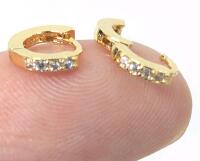 New Pair Of The Most Adorable, Tiny Baby / Child Hinged Hoop Earrings (Pierced Ears) With Rhinestones! 0.26" Diameter Each