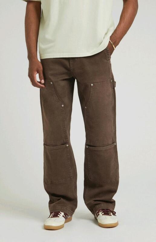 New Size 34&times;32 Men's PACSUN l Stretch Brown Baggy Carpenter Jeans, Mid Rise. Baggy Fit, Wide Leg, Mid-Stretch | Retails $69.95!