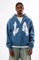 New Size Large Men's PACSUN LA Raw Applique Full Zip Hoodie, Slate Blue | Retails Over $50!