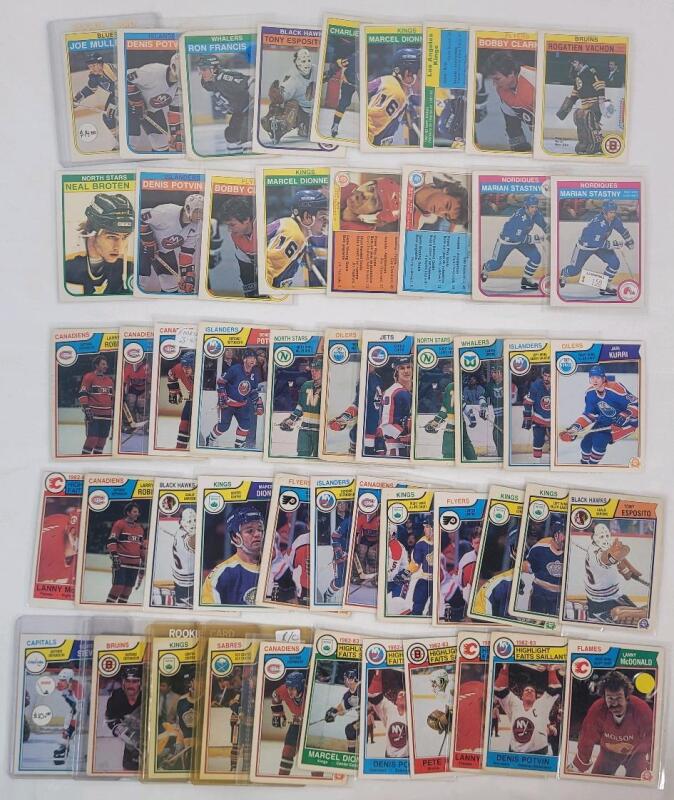1982 - 1984 O Pee Chee NHL Hockey Trading Card Singles . 1982-83 - 17 Trading Cards . 1983-84 - 35 Trading Cards . Includes Marian Stastny , Ron Francis , Joe Mullen , Mats Naslund , Phil Housley Rookie Cards