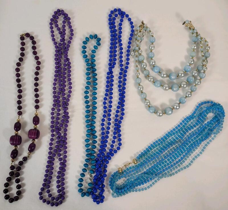Vintage Turquoise , Purple & Blue Beaded Necklaces . Various Lengths .