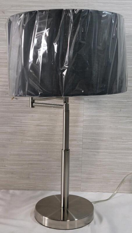 New - Swing Arm Table Lamp w/Satin Nickle Finish , measures 23" tall . Tested Working (bulb not included)