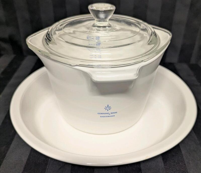 Corning Ware Saucemaker and 9" Pie Pan.