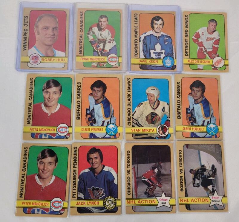 1972 - 1973 O Pee Chee NHL Hockey Trading Card Singles , 12 Trading Cards