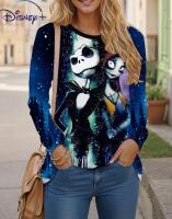New Size XXL Women's Nightmare Before Christmas Jack Skellington & Sally Graphic Long Sleeve T-Shirt 3D Printed Casual Crew Neck Comfort Brown with Black & White Character Artwork 95% Polyester 5% Spandex stock photos added