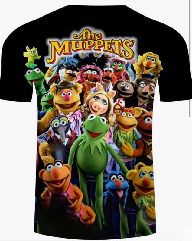 New Size Large Men's The Muppets 3D Graphic T-Shirt - Kermit, Miss Piggy, Fozzie Bear Soft Round Neck S/S Machine Washable Polyester Pop Culture Vibrant 3D Print Stock photos added