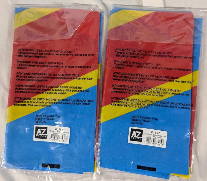 2 New Democratic Republic of Congo Flags. 90cm by 60cm
