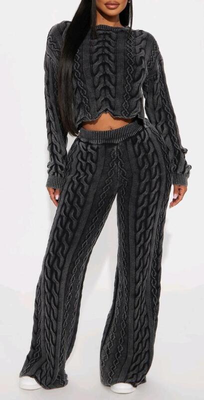 New Women's Size XL Fashion Nova Ineza Mineral Wash Sweater Pant Set , Charcoal Grey . Stock photos used