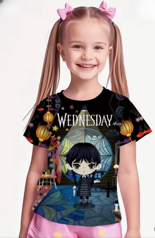 New Girls' Wednesday Size 11-12 Anime Manga Cute Graphic Tee 100% Polyester Stock photos added Machine Wash