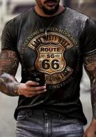 New Size Large Men's Retro Route 66 Graphic T-Shirt - Black Casual Short Sleeve Tee with Golden Lettering Streetwear Round Neck Regular Fit 100% Polyester Machine Wash Stock photos added
