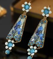 Vintage Inspired Elegant Handcrafted Glass Mosaic Drop Earrings Pierced Lever backs signed Appproximate 3&rsquo;&rsquo; drop