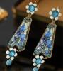 Vintage Inspired Elegant Handcrafted Glass Mosaic Drop Earrings Pierced Lever backs signed Appproximate 3&rsquo;&rsquo; drop