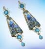 Vintage Inspired Elegant Handcrafted Glass Mosaic Drop Earrings Pierced Lever backs signed Appproximate 3&rsquo;&rsquo; drop - 2