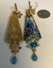 Vintage Inspired Elegant Handcrafted Glass Mosaic Drop Earrings Pierced Lever backs signed Appproximate 3&rsquo;&rsquo; drop - 4