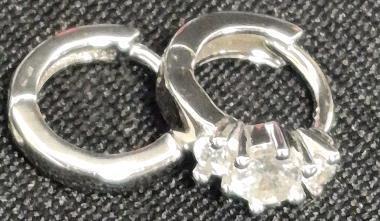 2 New Stamped S925 Huggie Hoop Earrings - Plain & Clear Stones 1cm Diameter