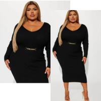 New Size M Rocking Baddie V- Neckline Midi Dress - Black Fashionova