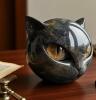 Modern Black Cat Head Statue Elegant Marble-like Glossy Resin Sculpture with Golden Eyes & Black Marble Texture Approximately 3.15 x 3.15&rsquo;&rsquo; stock photos added - 2