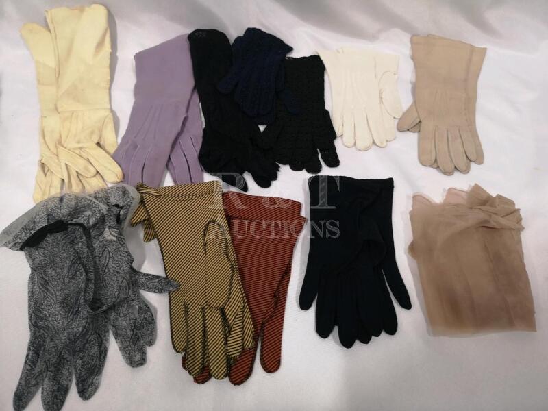 10 Vintage Ladies Gloves & Pair of Stockings