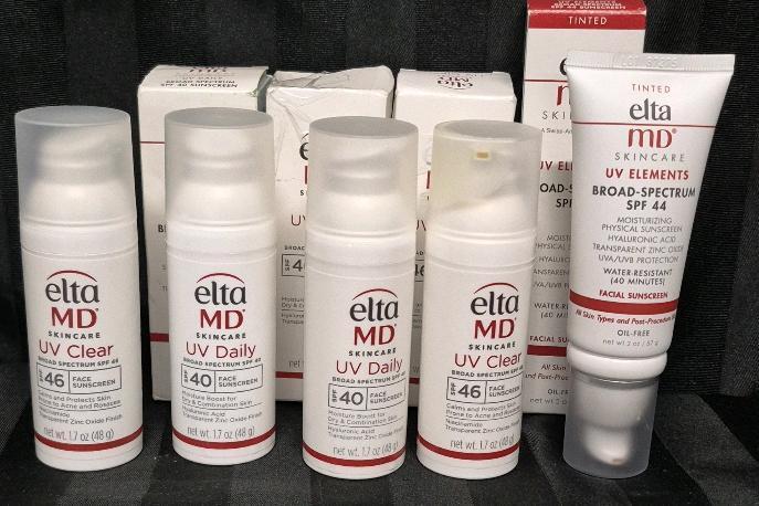 [See Desc] 5&times; ELTA MD UV Daily Broad Spectrum SPF 40, 44 & 46 Face Sunscreens, Moisture Boost for Dry & Combination Skin with Hyaluronic Acid + Transparent Zinc Oxide Finish & Calms and Protects Skin Prone to Acne & Rosacea 48g & Tinted UV Elements 57g - 