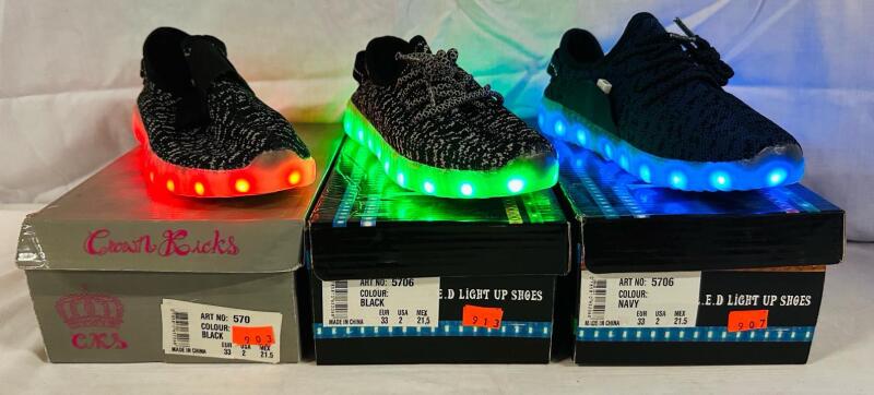 3 New Pairs of Children&rsquo;s Size 2 Light-Up Shoes