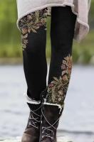 New Size Large High Waist Beautiful Fall Floral Print Workout Leggings, Stretchy Skinny Casual Tights 95% Polyester 5% Elastane stock photos added