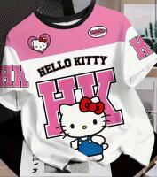New Size 5-6Yr Sanrio Hello Kitty Girls' Pink & White Sporty T-Shirt with Hello Kitty Face & Heart Cutouts Cute Pink Lettering Round Neck Short Sleeve Vibrant 100% Polyester Stock photos added