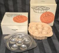 2 As New in Box Blue Mountain Pottery Escargot Trays & Metal Tray