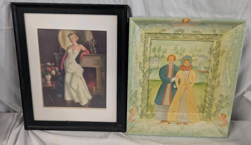 2 Artworks. One Print and One Painting that Covered the Frame. 16" by 13" for Print.