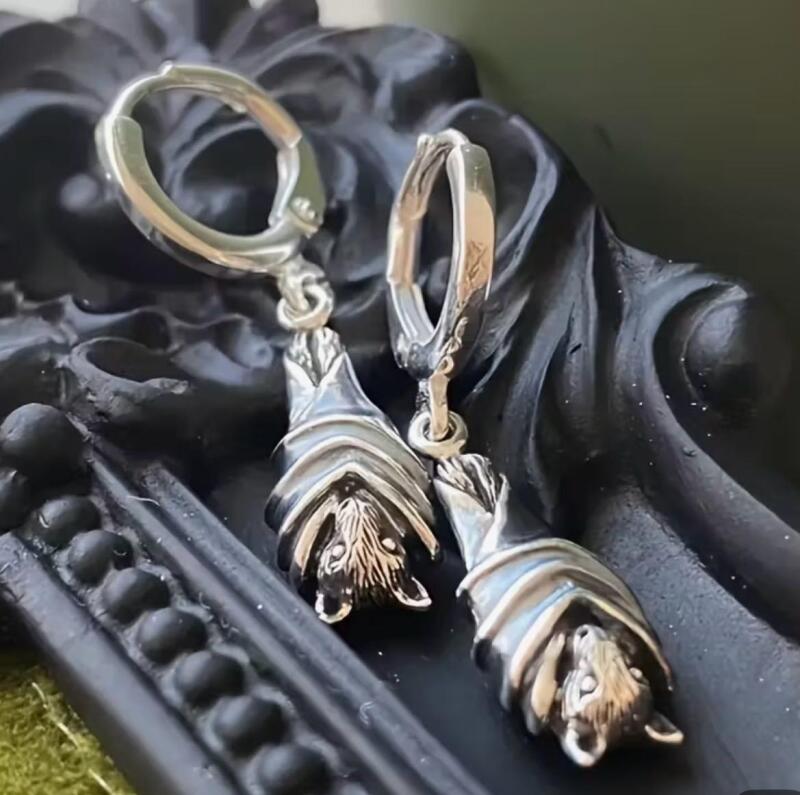 Vintage Gothic Inverted Resting Bat Hoop Drop Earrings Creative Statement Dangles Stock photos added Approximately 1&rsquo;&rsquo; drop